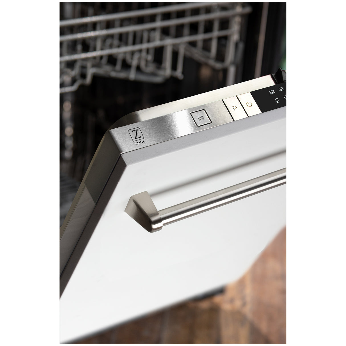 ZLINE 24" White Matte Top Control Built-In Dishwasher with Stainless Steel Tub and Traditional Style Handle, 52dBa (DW-WM-24)