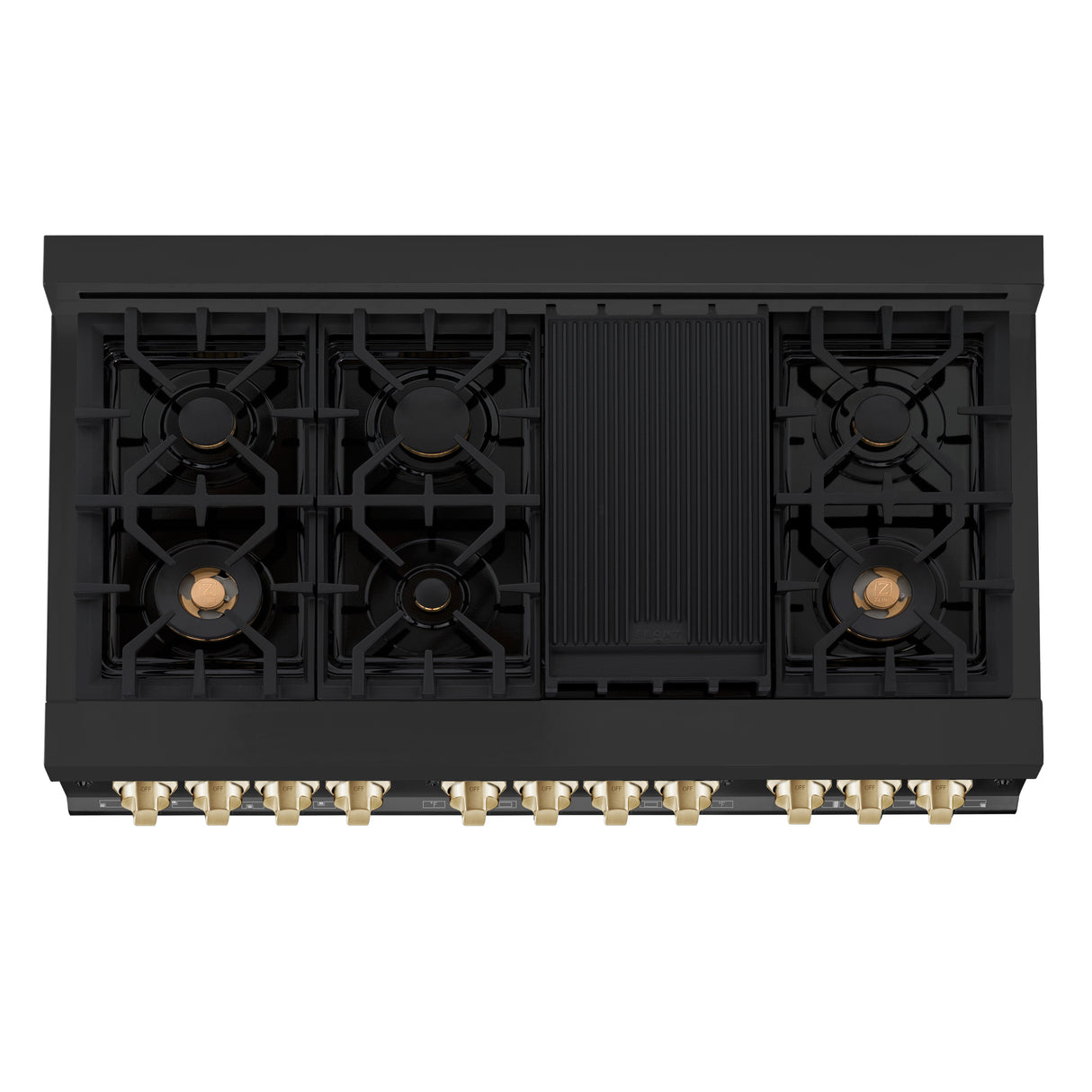 ZLINE Autograph Edition 48" 6.0 cu ft Dual Fuel Range with Gas Stove and Electric Oven in Black Stainless Steel with Gold Accents (RABZ-48-G)
