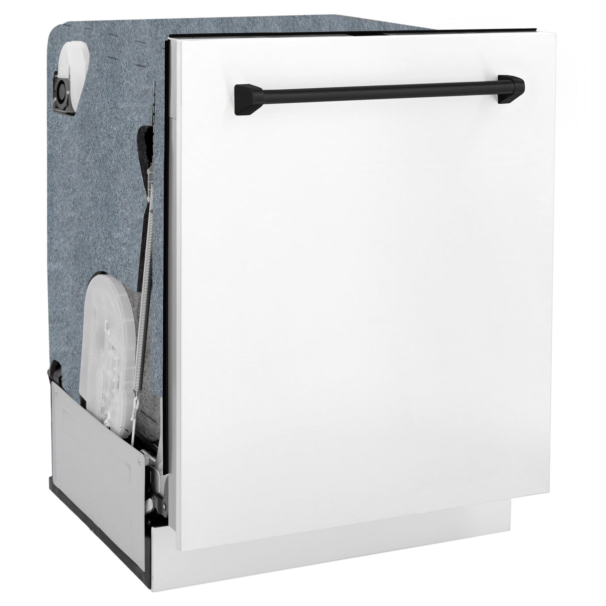 ZLINE Autograph Edition 24" 3rd Rack Top Control Built-In Tall Tub Dishwasher in White Matte with Matte Black Handle, 45dBa (DWMTZ-WM-24-MB)