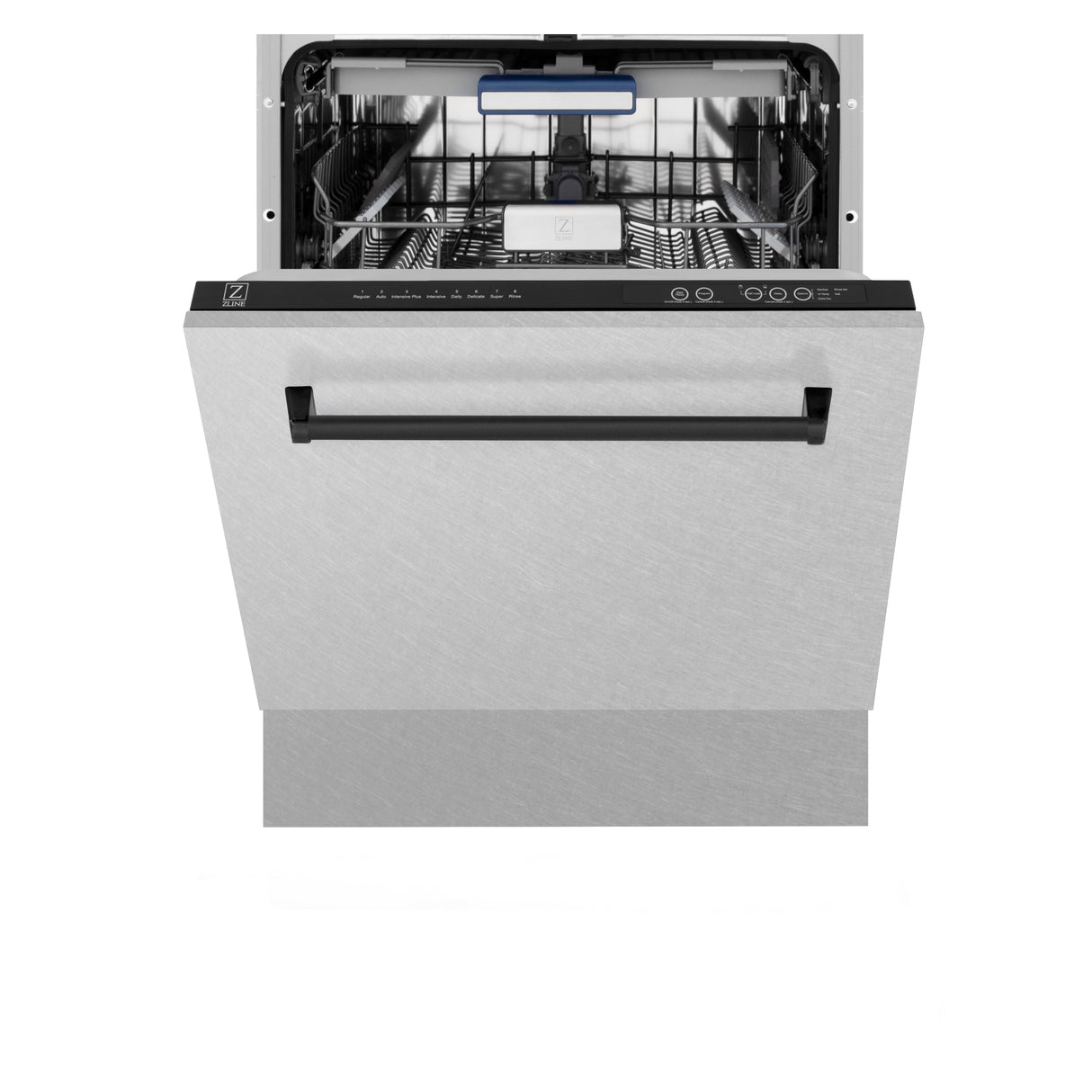 ZLINE Autograph Edition 24" 3rd Rack Top Control Built-In Tall Tub Dishwasher in Fingerprint Resistant Stainless Steel with Matte Black Handle, 51dBa (DWVZ-SN-24-MB)