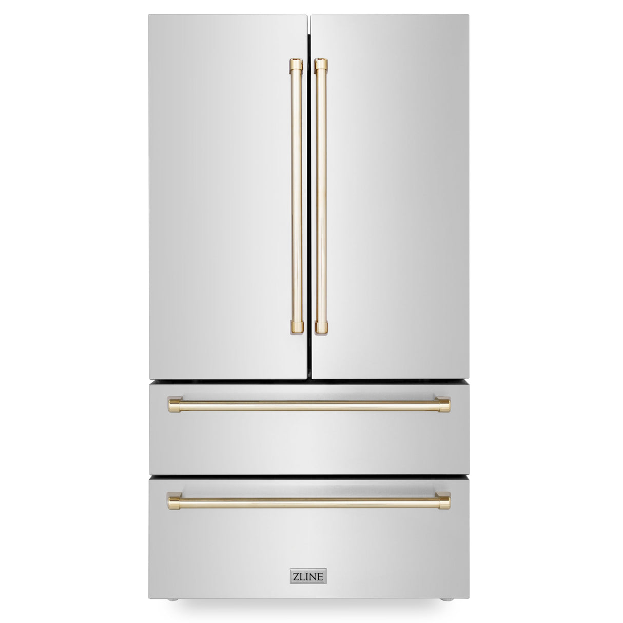 ZLINE 36" Autograph Edition 22.5 cu. ft 4-Door French Door Refrigerator with Ice Maker in Fingerprint Resistant Stainless Steel with Gold Accents (RFMZ-36-G)