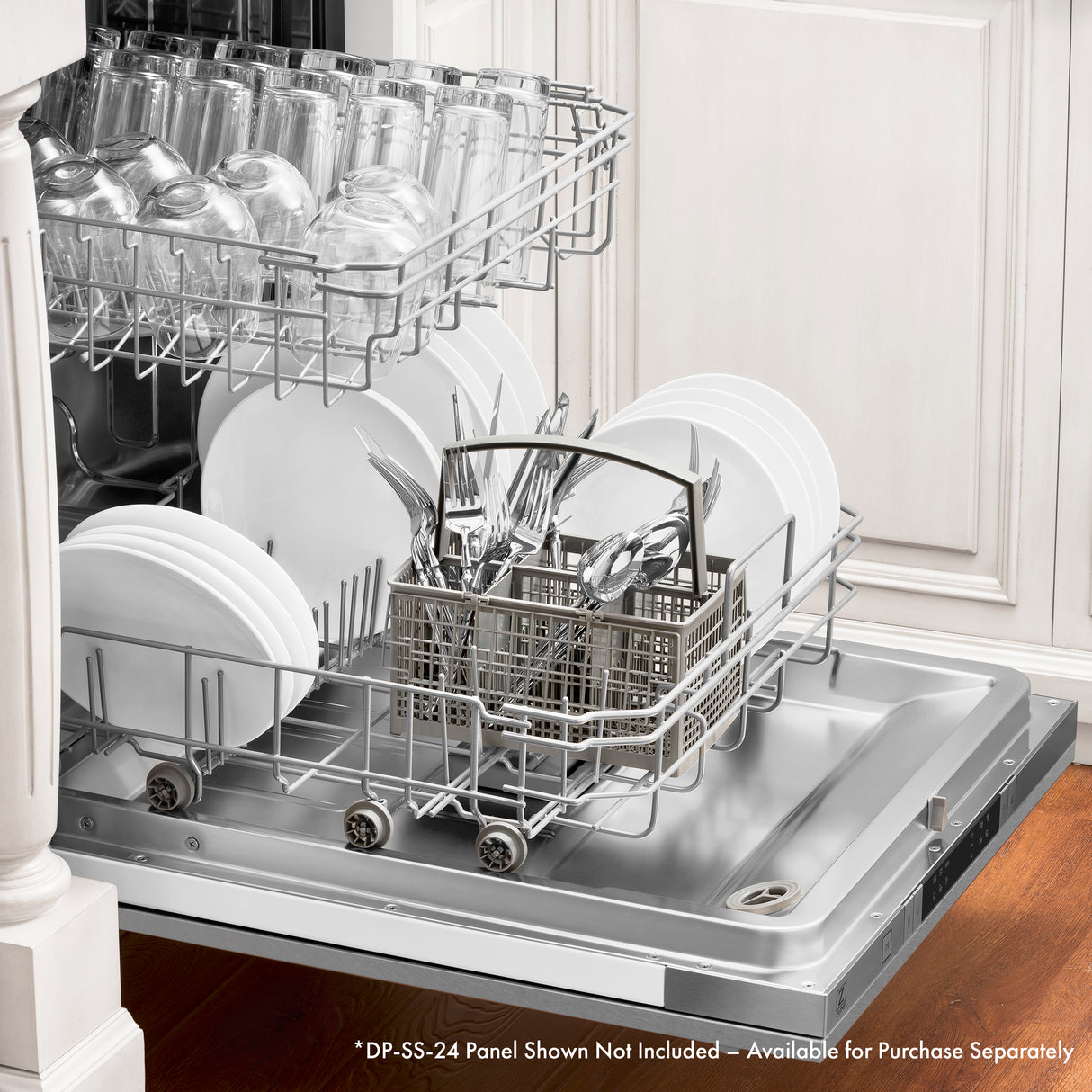 ZLINE 24" Panel Ready Top Control Built-In Dishwasher with Stainless Steel Tub, 52dBa (DW7713-24)