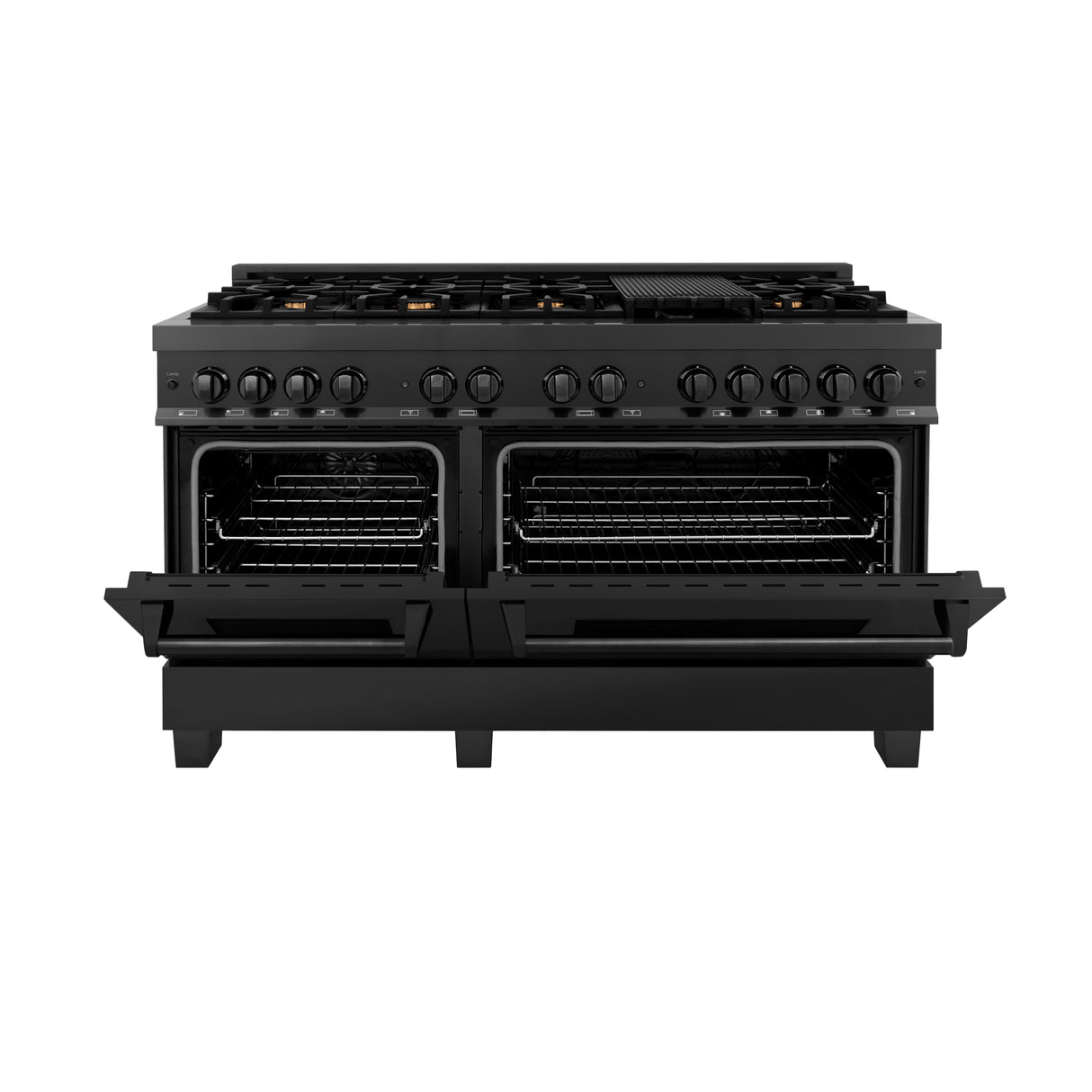ZLINE 60" 7.4 cu ft Dual Fuel Range with Gas Stove and Electric Oven in Black Stainless Steel with Brass Burners (RAB-60)