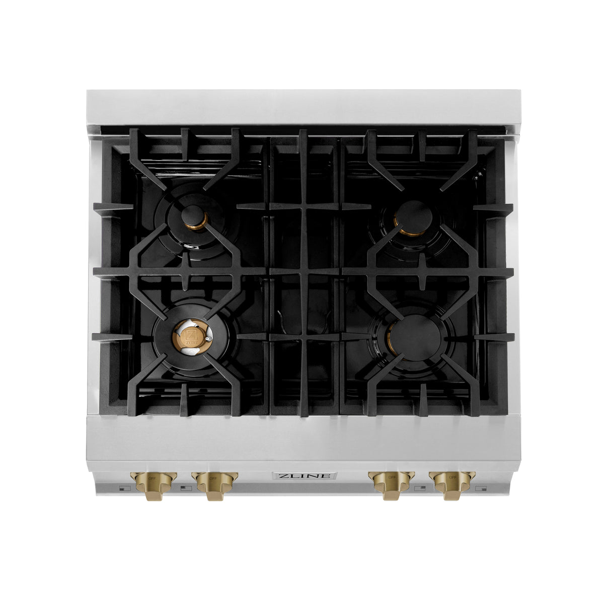 ZLINE Autograph Edition 30" Porcelain Rangetop with 4 Gas Burners in Stainless Steel and Champagne Bronze Accents (RTZ-30-CB)