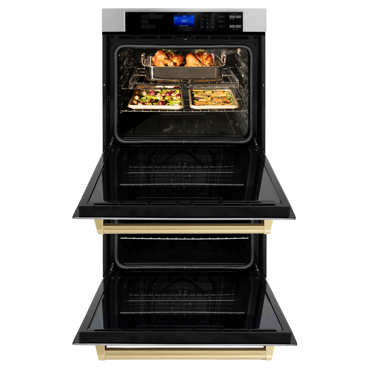 ZLINE 30" Autograph Edition Double Wall Oven with Self Clean and True Convection in Stainless Steel and Champagne Bronze (AWDZ-30-CB)