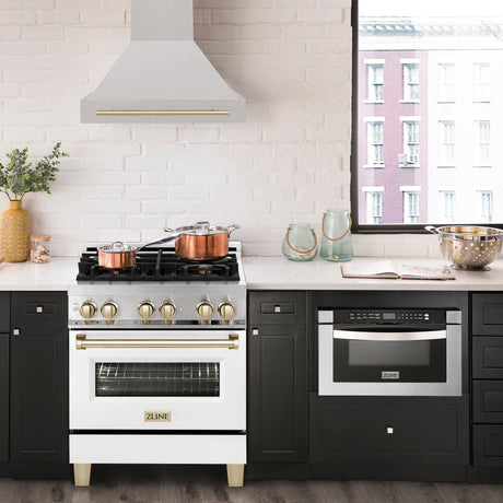 ZLINE 30" Autograph Edition Fingerprint Resistant Stainless Steel Range Hood with Gold Handle (8654SNZ-30-G)