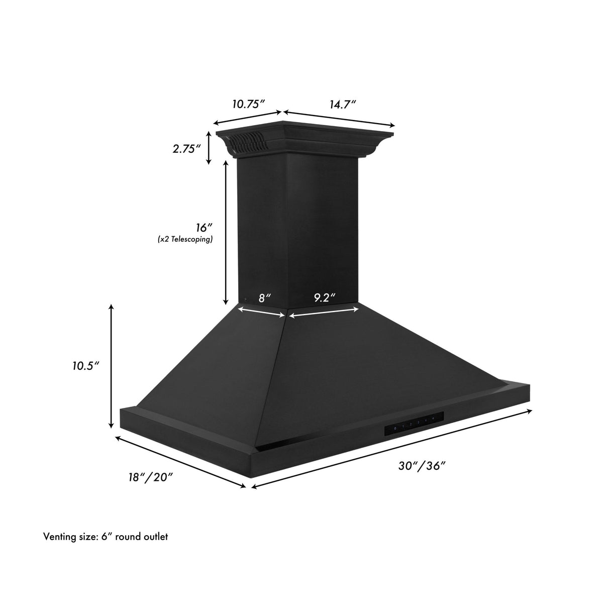 ZLINE 30" CrownSound Ducted Vent Wall Mount Range Hood in Black Stainless Steel with Built-in Bluetooth Speakers (BSKBNCRN-BT-30)
