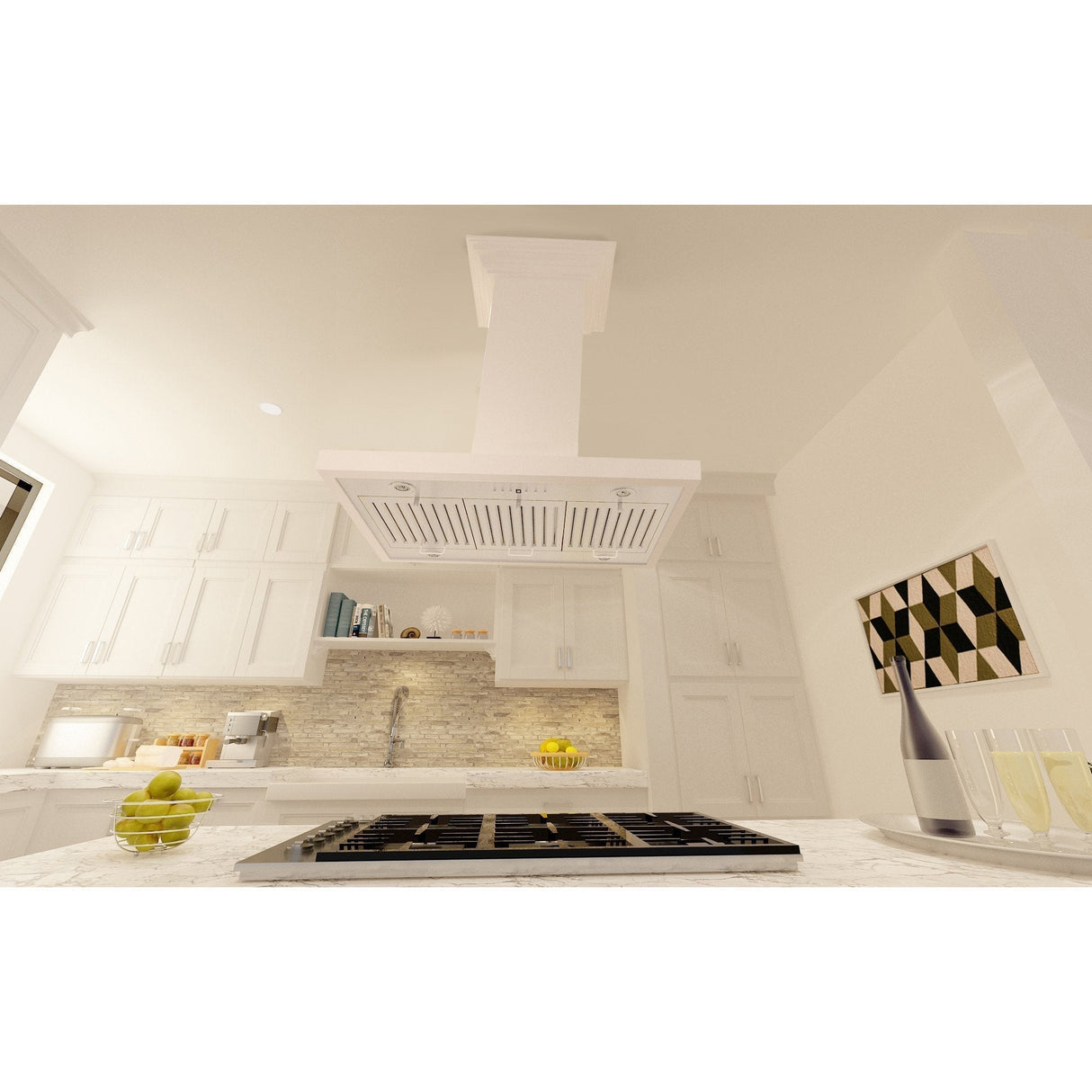 ZLINE 36" Convertible Vent Wooden Island Mount Range Hood in Cottage White (KBiTT-36)