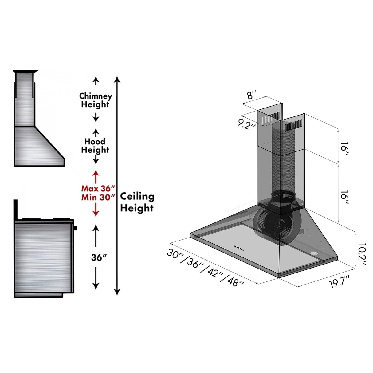 ZLINE 42" Convertible Vent Convertible Vent Wall Mount Range Hood in Stainless Steel (KL2-42)