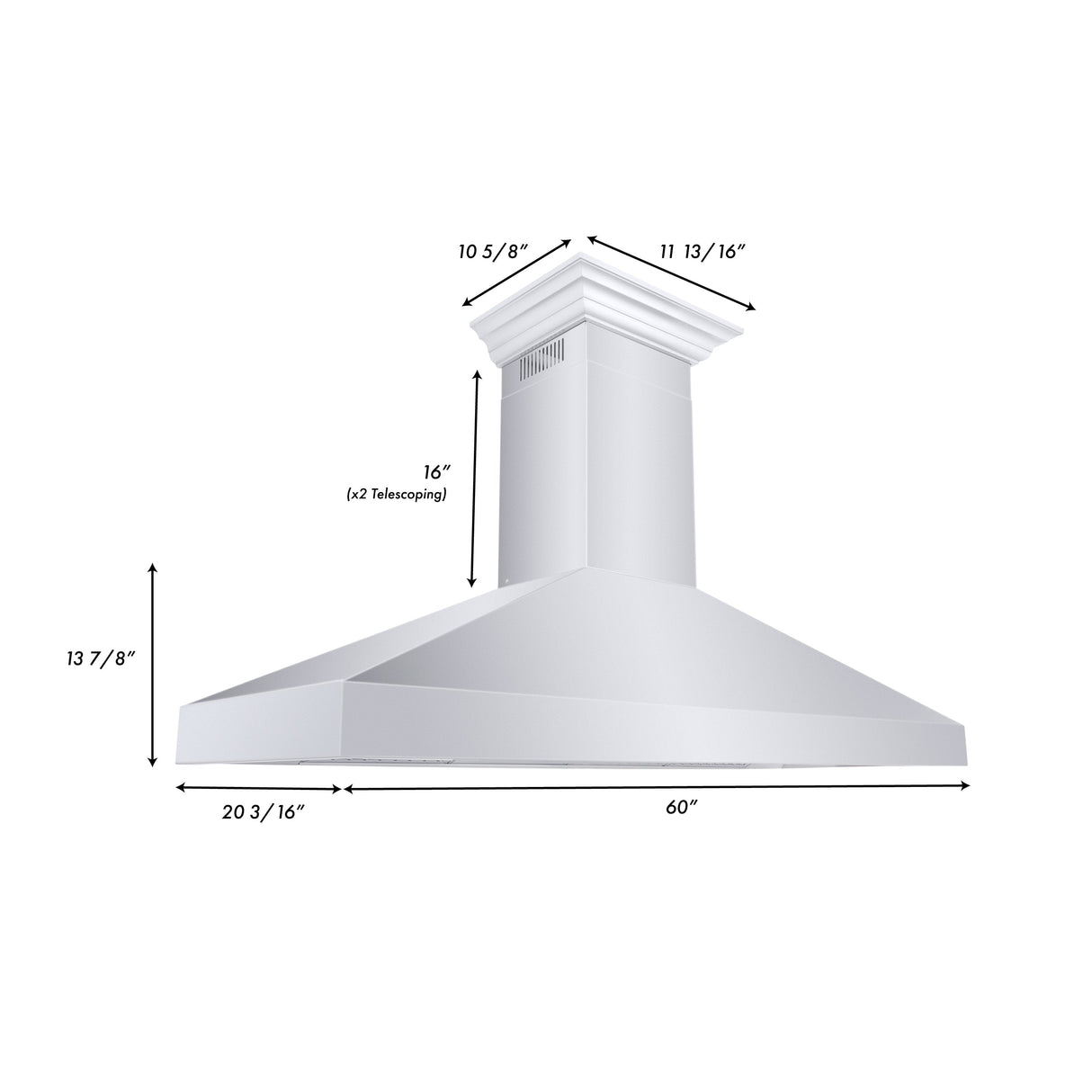 ZLINE 60" Professional Convertible Vent Wall Mount Range Hood in Stainless Steel with Crown Molding (597CRN-60)