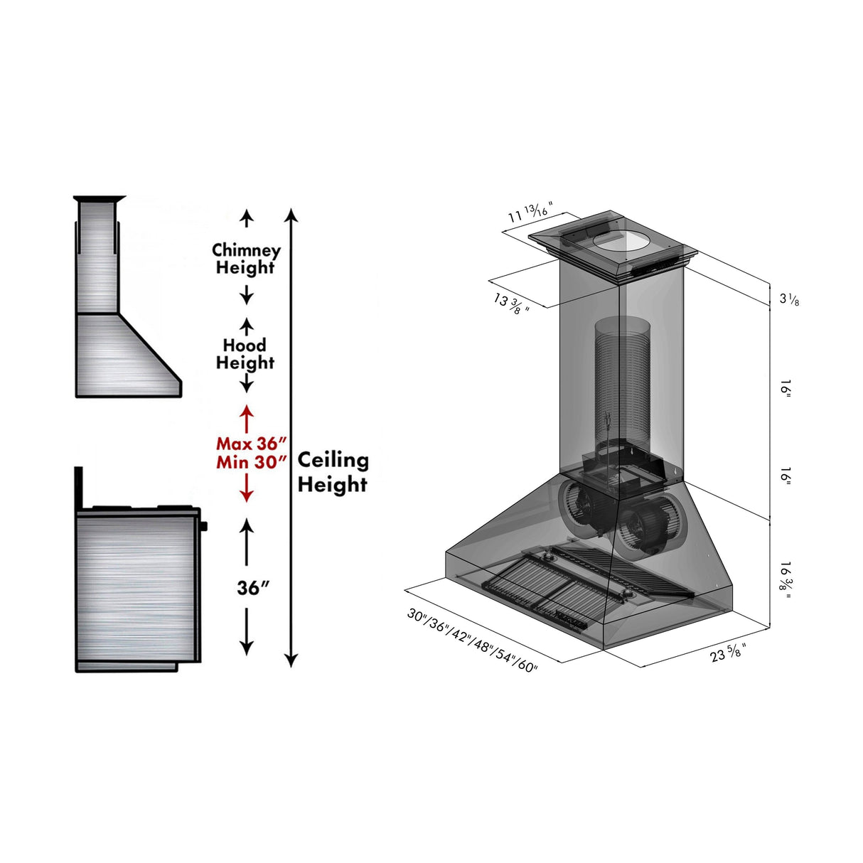 ZLINE 36" Professional Ducted Wall Mount Range Hood in Stainless Steel with Crown Molding (667CRN-36)