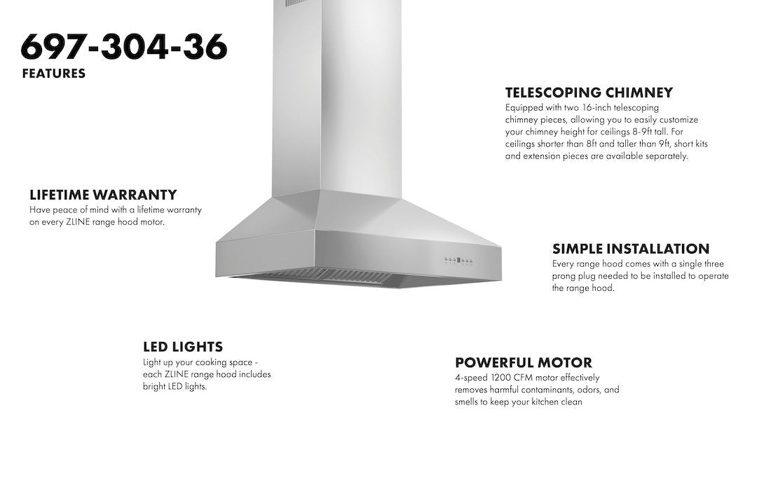 ZLINE 60" Ducted Wall Mount Range Hood in Outdoor Approved Stainless Steel (697-304-60)