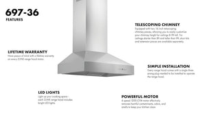 ZLINE 36" Professional Ducted Wall Mount Range Hood in Stainless Steel (697-36)