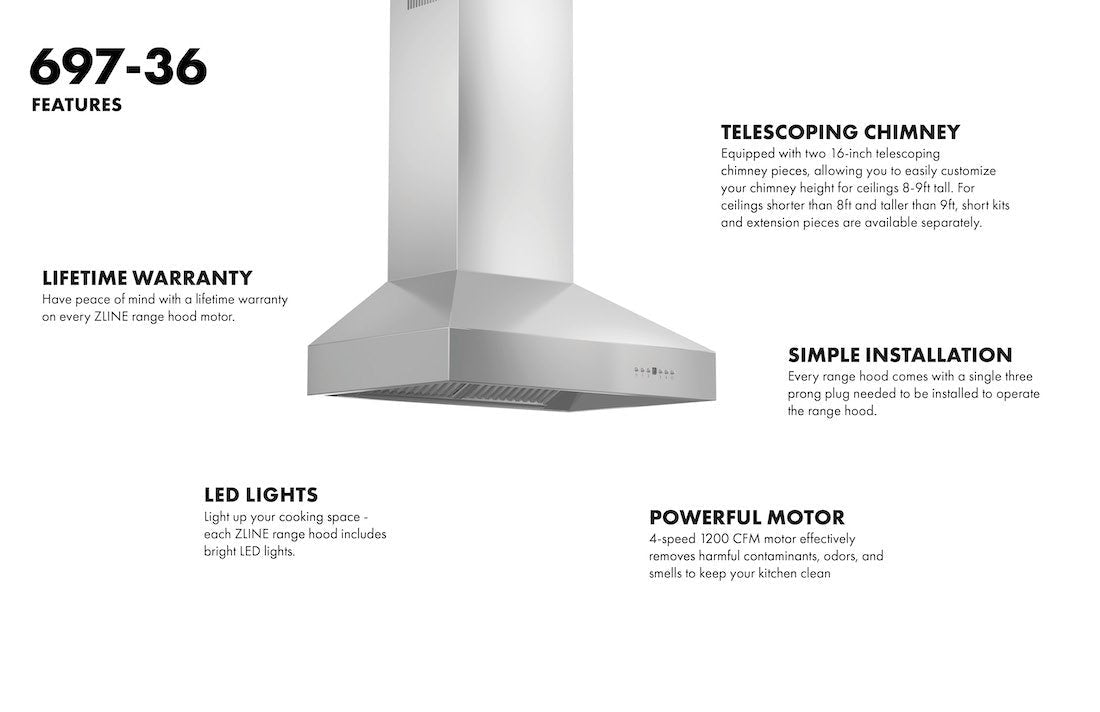 ZLINE 48" Professional Ducted Wall Mount Range Hood in Stainless Steel (697-48)