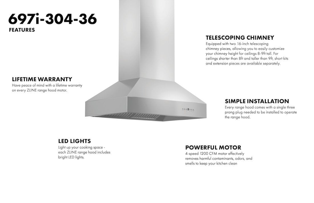 ZLINE 36" Ducted Island Mount Range Hood in Outdoor Approved Stainless Steel (697i-304-36)