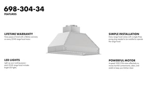 ZLINE 34" Ducted Wall Mount Range Hood Insert in Outdoor Approved Stainless Steel (698-304-34)