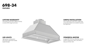 ZLINE 52" Ducted Wall Mount Range Hood Insert in Stainless Steel (698-52)