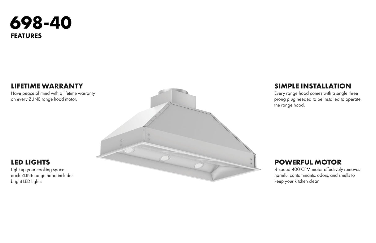 ZLINE 46" Ducted Wall Mount Range Hood Insert in Stainless Steel (698-46)