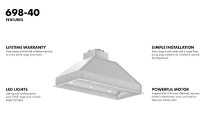 ZLINE 58" Ducted Wall Mount Range Hood Insert in Stainless Steel (698-58)