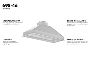 ZLINE 46" Ducted Wall Mount Range Hood Insert in Stainless Steel (698-46)