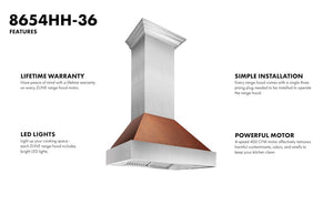 ZLINE 36" Ducted Fingerprint Resistant Stainless Steel Range Hood with Hand-Hammered Copper Shell (8654HH-36)