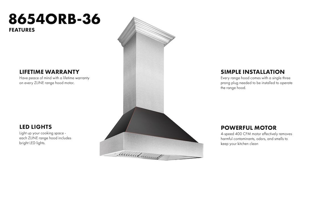 ZLINE 30" Ducted Fingerprint Resistant Stainless Steel Range Hood with Oil Rubbed Bronze Shell (8654ORB-30)