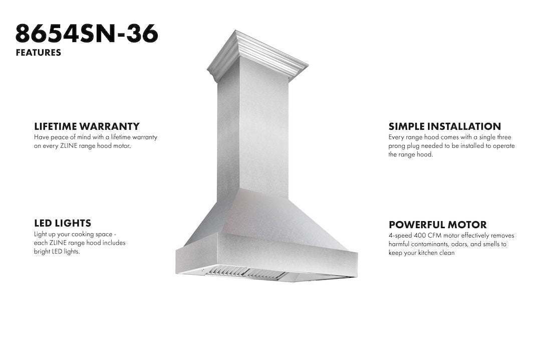 ZLINE 48" Fingerprint Resistant Stainless Steel Range Hood (8654SN-48)