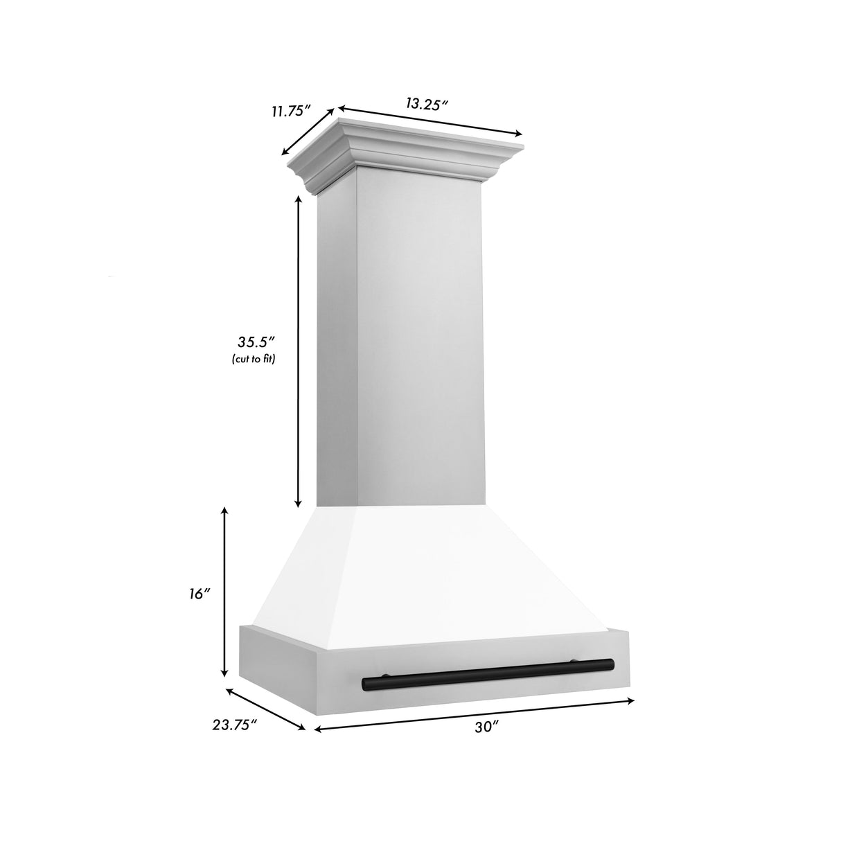 ZLINE 30" Autograph Edition Stainless Steel Range Hood with White Matte Shell and Champagne Bronze Handle (8654STZ-WM30-CB)