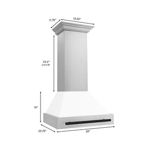 ZLINE 30" Autograph Edition Stainless Steel Range Hood with White Matte Shell and Champagne Bronze Handle (8654STZ-WM30-CB)