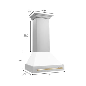 ZLINE 30" Autograph Edition Stainless Steel Range Hood with White Matte Shell and Champagne Bronze Handle (8654STZ-WM30-CB)