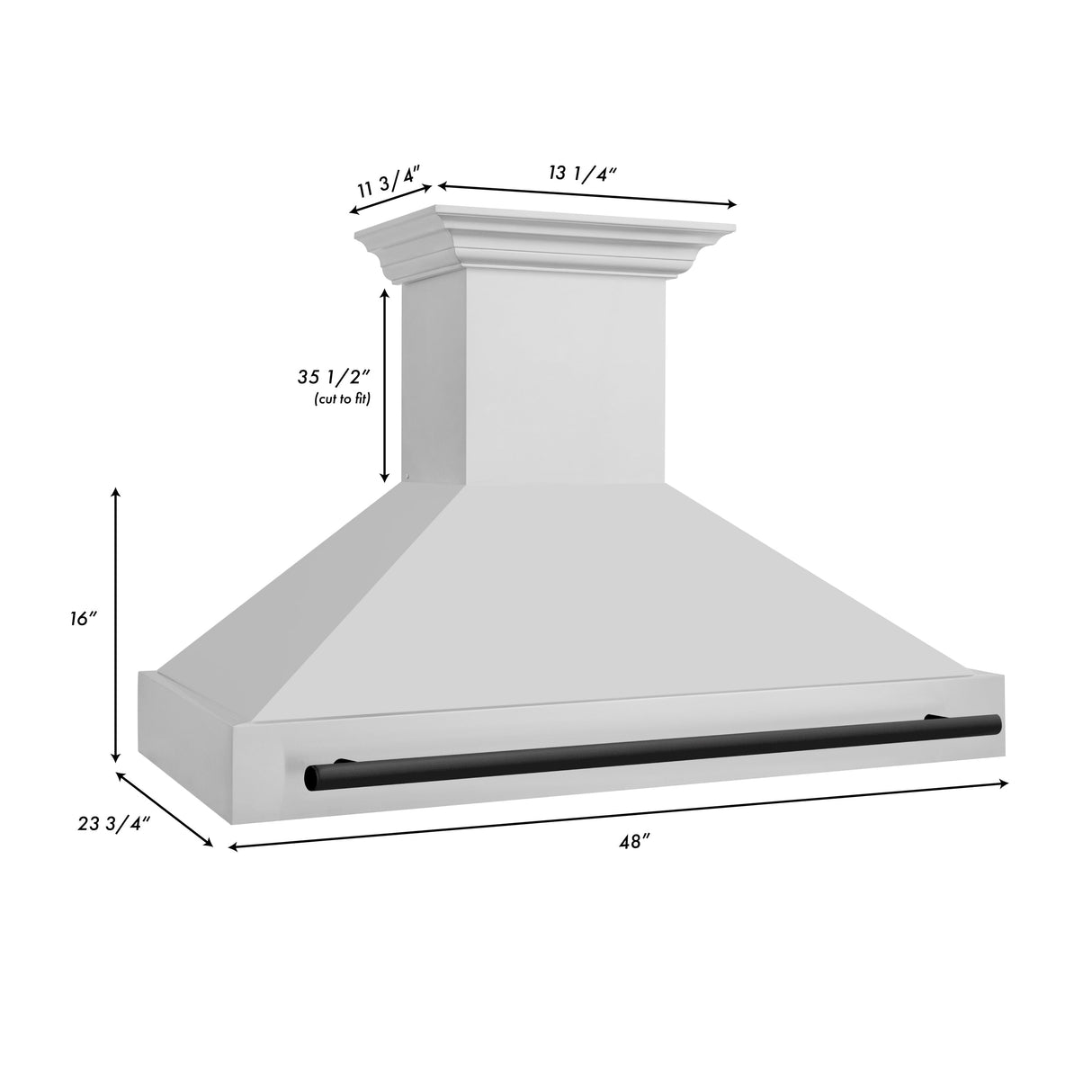 ZLINE 48" Autograph Edition Stainless Steel Range Hood with Stainless Steel Shell and Matte Black Handle (8654STZ-48-MB)