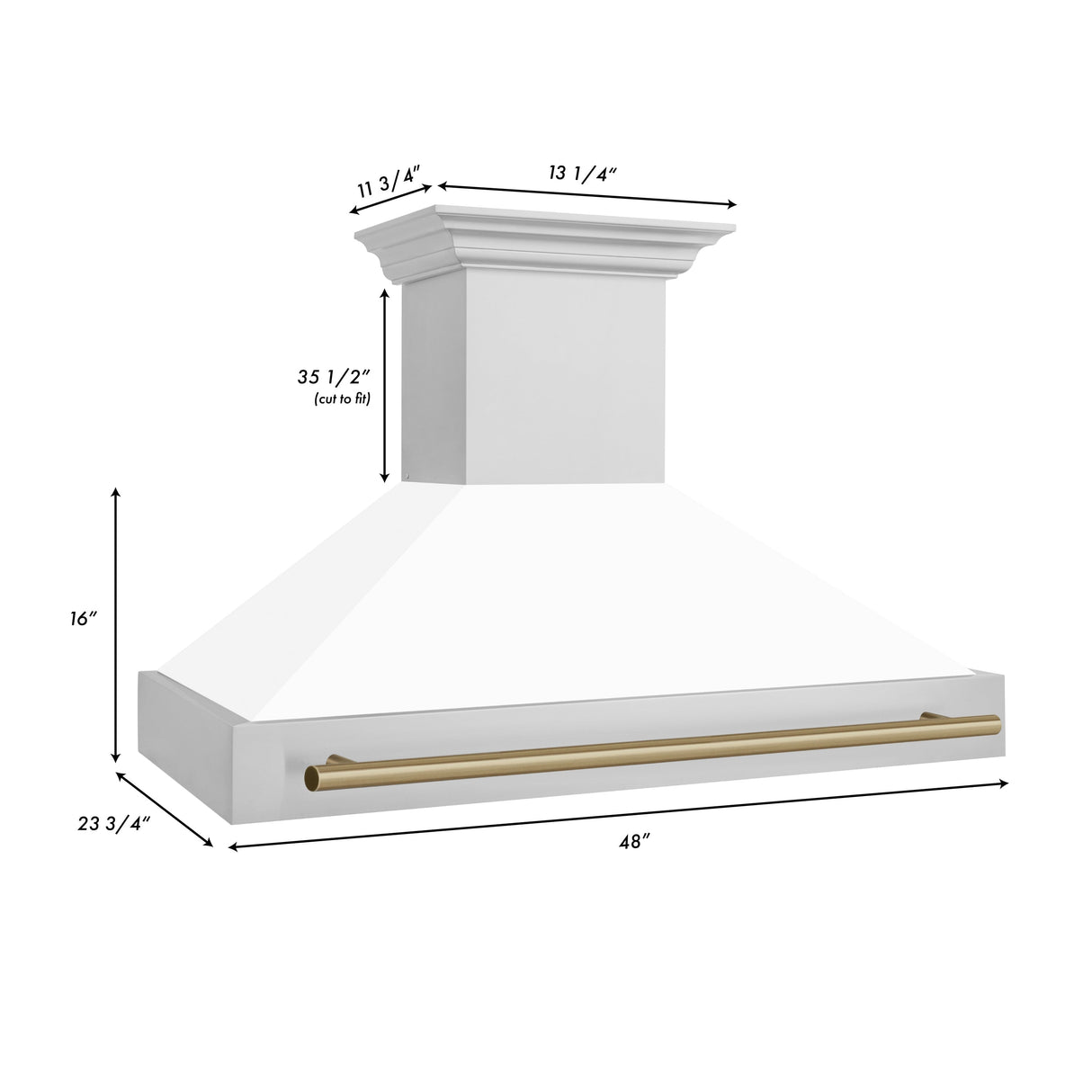 ZLINE 48" Autograph Edition Stainless Steel Range Hood with White Matte Shell and Gold Handle (8654STZ-WM48-G)