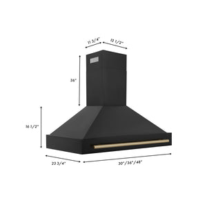 ZLINE 48" Black Stainless Steel Range Hood with Champagne Bronze Handle (BS655Z-48-CB)