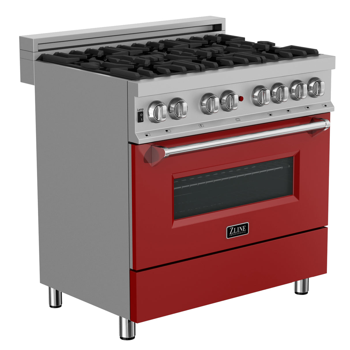 ZLINE 36" 4.6 cu ft Dual Fuel Range with Gas Stove and Electric Oven in Fingerprint Resistant Stainless Steel and Red Matte Door (RAS-RM-36)