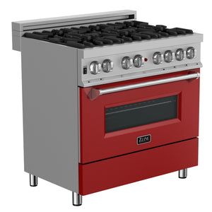 ZLINE 36" 4.6 cu ft Dual Fuel Range with Gas Stove and Electric Oven in Fingerprint Resistant Stainless Steel and Red Matte Door (RAS-RM-36)