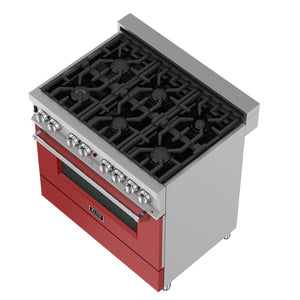 ZLINE 36" 4.6 cu ft Dual Fuel Range with Gas Stove and Electric Oven in Fingerprint Resistant Stainless Steel and Red Matte Door (RAS-RM-36)