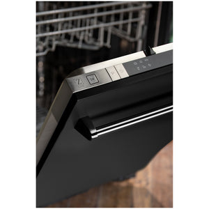 ZLINE 18" Compact Black Matte Top Control Built-In Dishwasher with Stainless Steel Tub and Traditional Style Handle, 52dBa (DW-BLM-18)