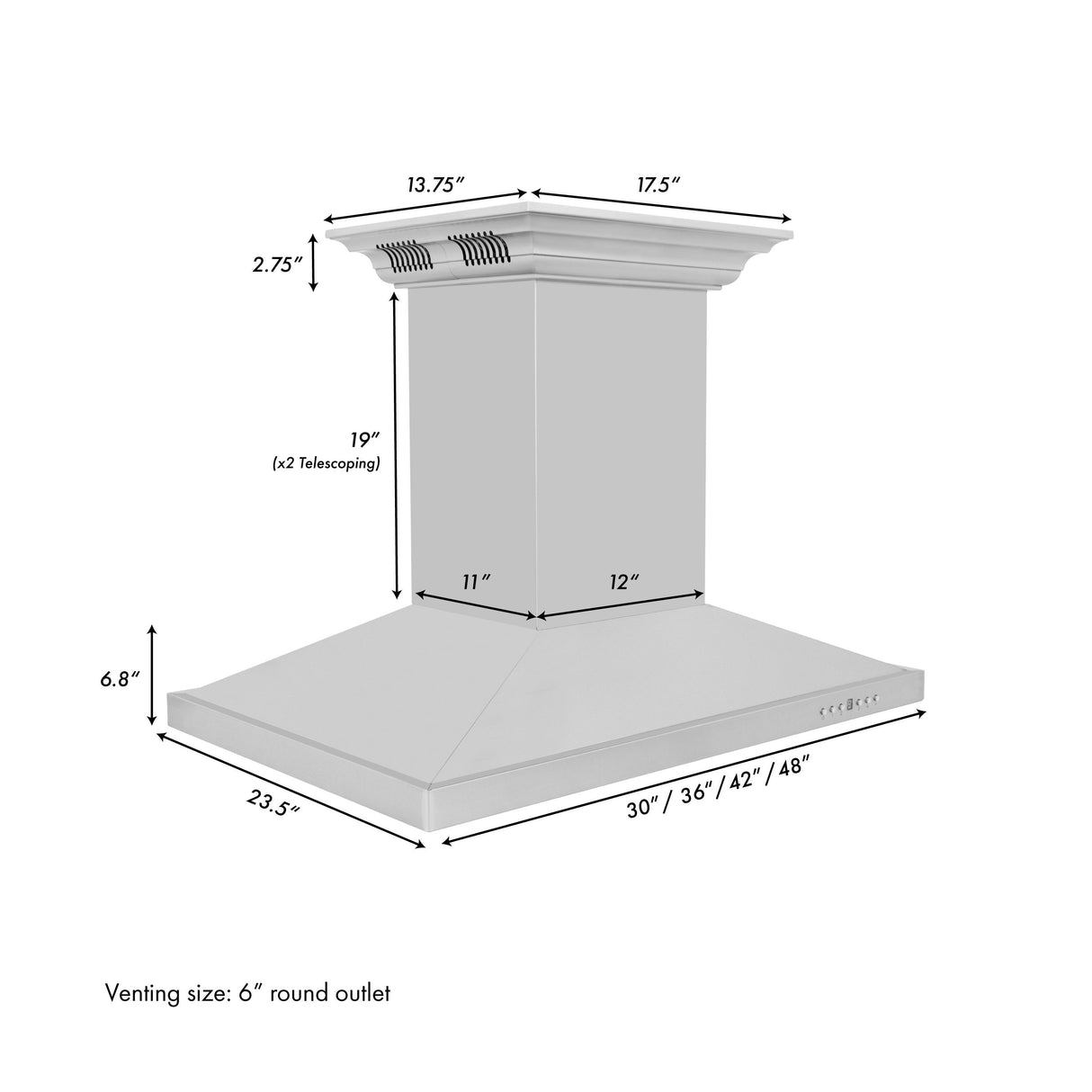 ZLINE 36" CrownSound Ducted Vent Island Mount Range Hood in Stainless Steel with Built-in Bluetooth Speakers (GL2iCRN-BT-36)