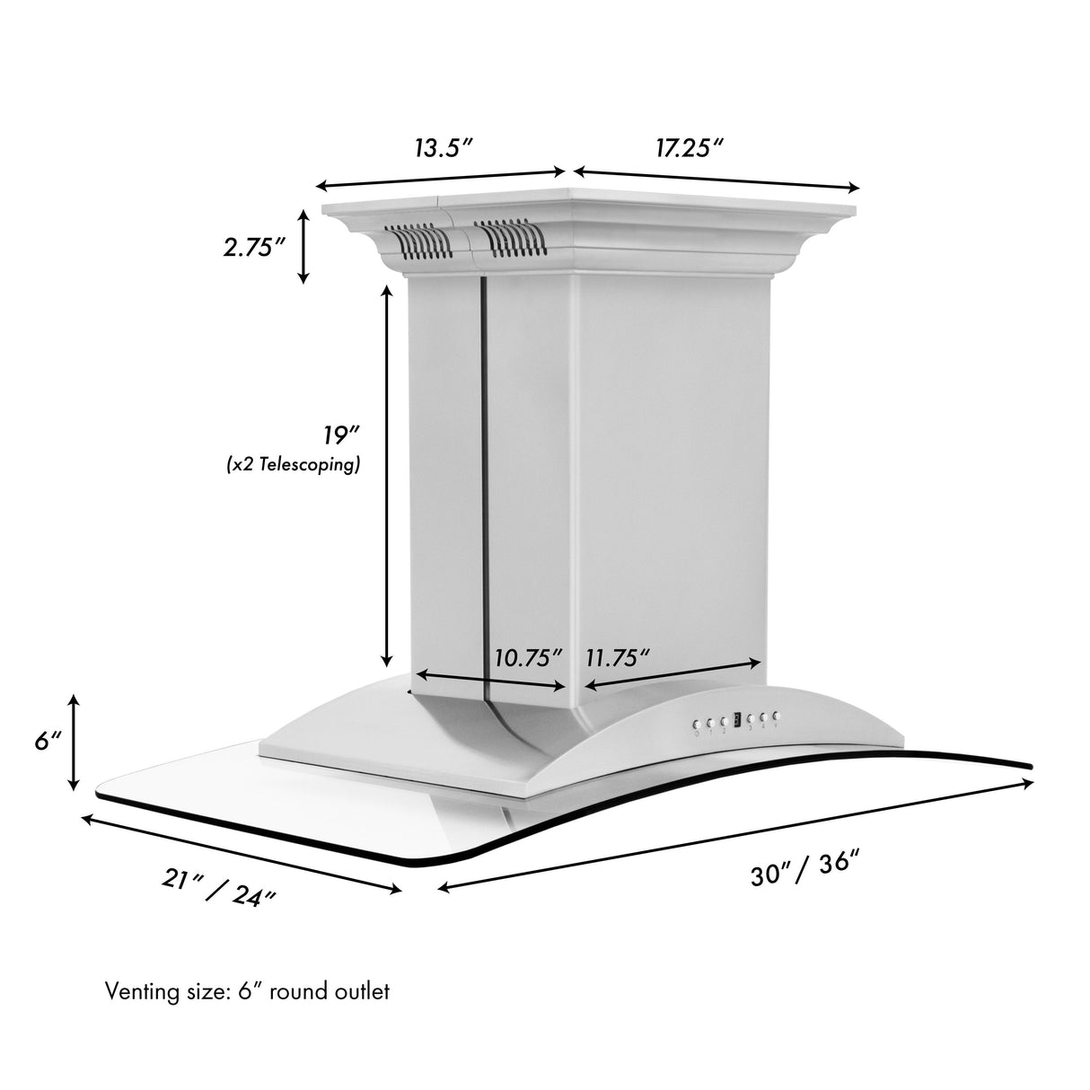 ZLINE 30" CrownSound Ducted Vent Island Mount Range Hood in Stainless Steel with Built-in Bluetooth Speakers (GL9iCRN-BT-30)