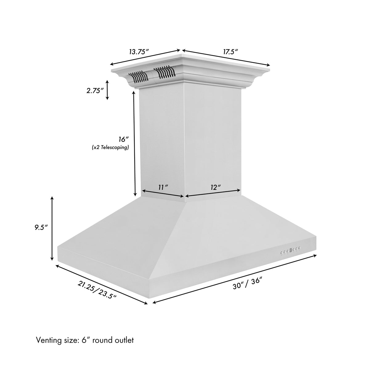 ZLINE 48" CrownSound Ducted Vent Island Mount Range Hood in Stainless Steel with Built-in Bluetooth Speakers (KL3iCRN-BT-48)