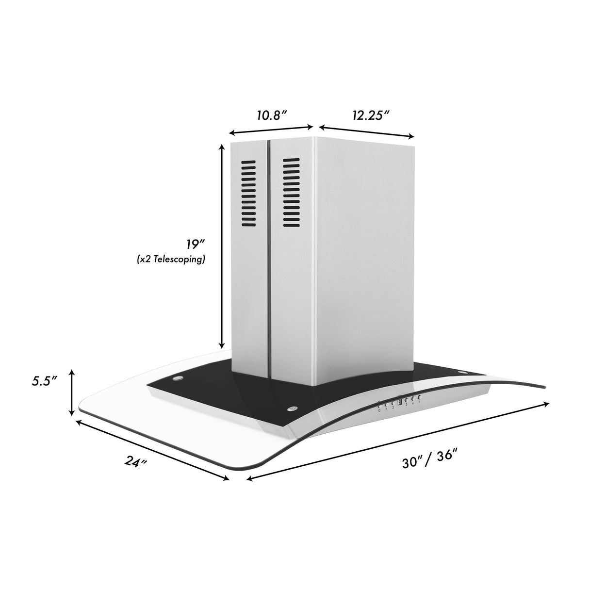 ZLINE 30" Convertible Vent Island Mount Range Hood in Stainless Steel & Glass (GL5i-30)