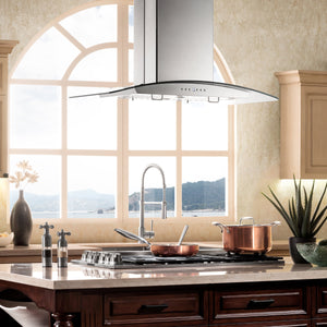 ZLINE 30" Convertible Vent Island Mount Range Hood in Stainless Steel & Glass (GL14i-30)