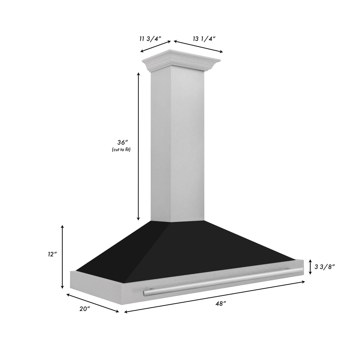 ZLINE 48" Fingerprint Resistant Stainless Steel Range Hood with Black Matte Shell and Stainless Steel Handle (KB4SNX-BLM-48)