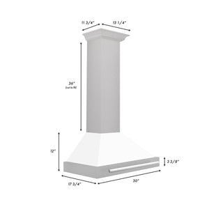 ZLINE 30" Fingerprint Resistant Stainless Steel Range Hood with White Matte Shell and Stainless Steel Handle (KB4SNX-WM-30)