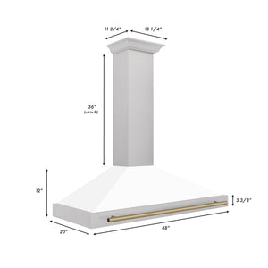 ZLINE 48" Autograph Edition Fingerprint Resistant Stainless Steel Range Hood with White Matte Shell and Gold Handle (KB4SNZ-WM48-G)