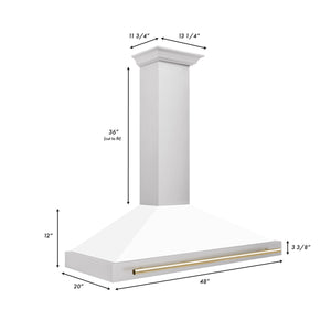 ZLINE 48" Autograph Edition Stainless Steel Range Hood with White Matte Shell and Gold Accents (KB4STZ-WM48-G)