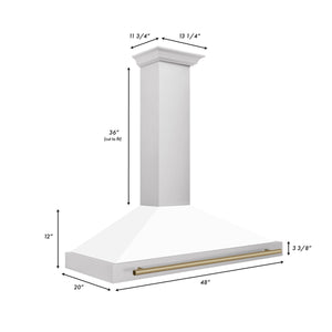 ZLINE 48" Autograph Edition Stainless Steel Range Hood with White Matte Shell and Gold Accents (KB4STZ-WM48-G)