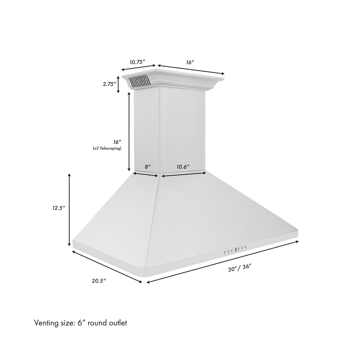 ZLINE 30" CrownSound Ducted Vent Wall Mount Range Hood in Stainless Steel with Built-in Bluetooth Speakers (KF1CRN-BT-30)