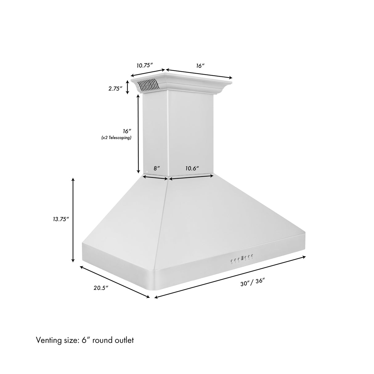 ZLINE 30" CrownSound Ducted Vent Wall Mount Range Hood in Stainless Steel with Built-in Bluetooth Speakers (KF2CRN-BT-30)