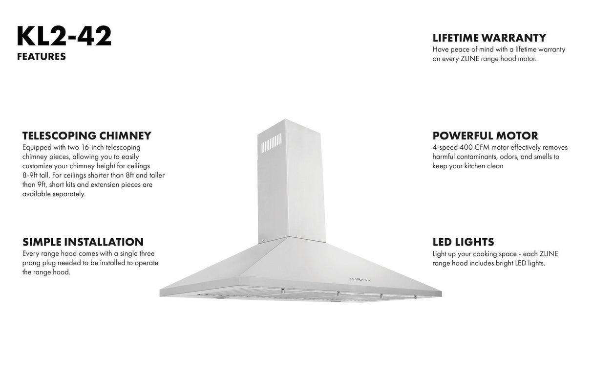 ZLINE 36" Convertible Vent Convertible Vent Wall Mount Range Hood in Stainless Steel (KL2-36)